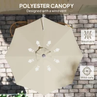 Outsunny 3(m) Wall-Mounted Parasol Shade, with Handle - Khaki(m-6)