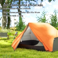 Outsunny Cort de Camping pentru 2 Persoane cu 2 Uși, 2 Ferestre și Geantă de Transport, 280x225x110 cm, Portocaliu(m-4)