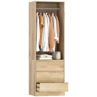 HOMCOM Dulap pentru Haine cu Bara pentru Umerase, Raft Deschis si 3 Sertare, 60x48.5x185 cm, Maro(m-11)