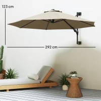 Outsunny 3(m) Wall-Mounted Parasol Shade, with Handle - Khaki(m-3)