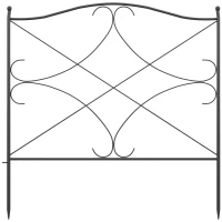 Outsunny Set Gard de Grădină cu 5 Panouri și Stâlpi, Gard Decorativ din Metal, 305x62 cm, Negru(m-9)