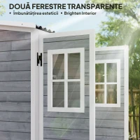 Outsunny Magazie pentru Unelte de Grădină din Lemn de Brad cu 2 Ferestre și Rafturi Reglabile, 91x69x192cm, Gri Deschis(m-4)