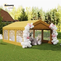 Outsunny 6m x 4m Marquee Party Tent Wedding Canopy, Pop Up Gazebo with Sidewalls, Doors, Windows, Galvanised Garden Gazebo for Parties Events, Yellow(m-10)