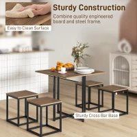 HOMCOM 5 Piece Dining Table and Chairs Set 4, Industrial Space Saving Table and Chairs with Metal Frame, Square Kitchen Table and Stools for Dining Room, Brown(m-7)
