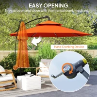 Outsunny 3m LED Light Overhanging Parasol - Orange(m-5)