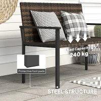 Outsunny 2 Seater Rattan Garden Bench, Outdoor Bench with Quick-Drying Cotton Padding, Wicker Garden Loveseat with Armrests, Steel Frame for Patio, Park, Mixed Brown(m-8)