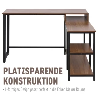 HOMCOM Computertisch, L-förmiger Eckschreibtisch, Schreibtisch, Bürotisch, Gamingtisch, PC-Tisch, Spanplatte+Stahl, Natur+Schwarz, 130 x 130 x 78 cm(m-5)