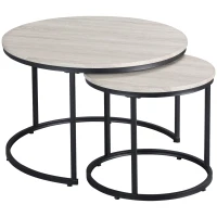 HOMCOM Satztische, Couchtische, 2er-Set, verstellbare Füße, Industrial Design, grau, 75 x 75 x 49cm(m-9)
