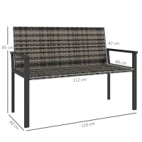 Outsunny Two-Seater Rattan Bench - Mixed Grey(m-3)