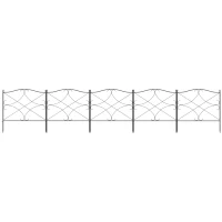Outsunny Set Gard de Grădină cu 5 Panouri și Stâlpi, Gard Decorativ din Metal, 305x62 cm, Negru(m-8)