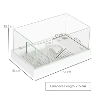 PawHut Acvariu pentru Țestoase cu Filtru pe 3 Niveluri și Panouri de Sticlă, 51x31x25.5 cm, Alb(m-3)