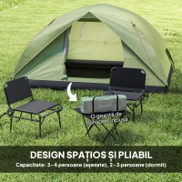Outsunny Cort de Camping pentru 3 Persoane cu Port de Încărcare, Buzunare și Geantă de Transport, 205x275x135 cm, Verde(m-4)