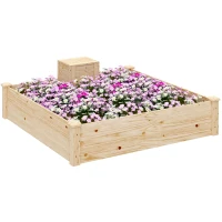 Outsunny Jardinieră de Exterior cu Compostor și Bază Deschisă din Lemn de Brad, 123x123x25,5 cm, Lemn Natural(m-10)