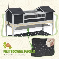 PawHut Maison tortue terrestre extérieure enclos tortue 2 niches support de lampe réglable bois massif 122 x 56,5 x 93 cm gris(m-6)