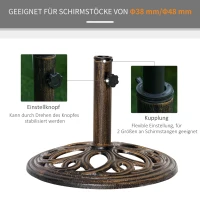 Outsunny Sonnenschirmständer aus Gusseisen 11,5 kg Schirmständer für Sonnenschirm Schirmstangen 38 mm/48 mm rund Sonnenschirmfuß für Garten Terrasse Balkon Bronze Ø45 x 33,5H cm(m-4)