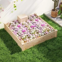 Outsunny Jardinieră de Exterior cu Compostor și Bază Deschisă din Lemn de Brad, 123x123x25,5 cm, Lemn Natural(m-9)