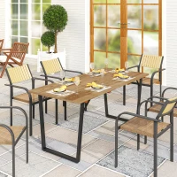 Outsunny Weerbestendige Houten Tuintafel 175x80 cm met Parasolgat voor 6 Personen - Bruin(m-2)