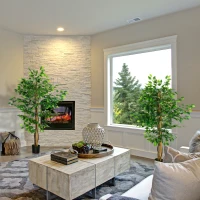 HOMCOM Lot de 2 plantes artificielles ficus hauteur 1,50 m tronc branches liane lichen feuilles grand réalisme pot inclus vert(m-2)