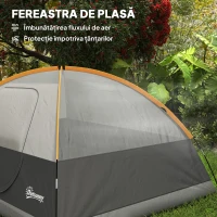 Outsunny Cort de Camping pentru 3 Persoane cu Port de Încărcare, Buzunare și Geantă, 205x275x135 cm, Portocaliu(m-6)
