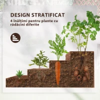 Outsunny Strat Înălțat de Grădină cu 4 Niveluri, Jardinieră de Balcon cu Bază Deschisă și Căptușeală, 113x113x46 cm, Maro(m-4)