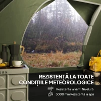 Outsunny Cort de Camping pentru 3 Persoane cu Port de Încărcare, Buzunare și Geantă de Transport, 205x275x135 cm, Verde(m-5)