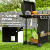 Outsunny 3+1 Burner Gas BBQ Grill, Portable Gas Barbecue Grill with Built-in Thermometer, Lid, Side Table, Shelf, Spice Rack, Wheels, Grease Cup for Garden Party Outdoor Cooking, Black(m-7)