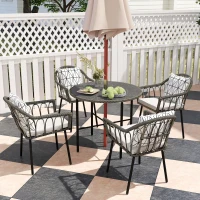 Outsunny 5 Piece Patio Rattan Dining Set, Wicker Garden Table and Chairs w/ Removable Seat & Back Cushions, Round Tempered Glass Tabletop, Parasol Hole, Outdoor Furniture Conservatory Set, Grey(m-9)