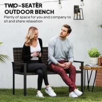 Outsunny 2 Seater Rattan Garden Bench, Outdoor Bench with Quick-Drying Cotton Padding, Wicker Garden Loveseat with Armrests, Steel Frame for Patio, Park, Mixed Brown(m-4)