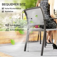 Outsunny 7-teiliges Ess-Set, 6 Stühle, 1 Tisch, stapelbar, leicht zu reinigen, Stahlrahmen, Gartenmöbel-Set, Grau(m-6)