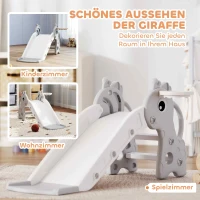 AIYAPLAY 3-in-1 Rutsche für Kinder, Giraffenform, Basketballkorb, Ball, Grau(m-5)
