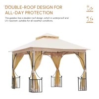 Outsunny 3 x 3(m) Garden Gazebo Patio Party Tent Shelter Outdoor Canopy Double Tier Sun Shade Metal Frame Netting, Beige(m-7)