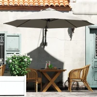 Outsunny 3(m) Wall-Mounted Parasol Shade, with Handle - Light Grey(m-9)