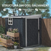 Outsunny Căsuță de Grădină din Oțel cu 2 Prize de Aer și Fereastră Transparentă, 128x193x161/181 cm, Gri Închis(m-7)