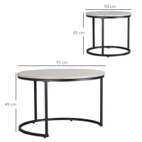 HOMCOM Satztische, Couchtische, 2er-Set, verstellbare Füße, Industrial Design, grau, 75 x 75 x 49cm(m-3)