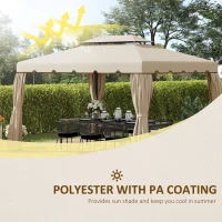 Outsunny 3 x 4m Aluminium Garden Gazebo, Marquee Canopy Shelter Pavilion Party Tent with Nets and Curtains for Garden and Deck, Grey(m-4)