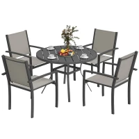 Outsunny 5 Piece Garden Furniture Set, Garden Dining Set with Round Table and 4 Stackable Chairs, Steel Frame, for Outdoor, Patio, Terraces, Dark Grey(m-11)