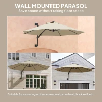 Outsunny 3(m) Wall-Mounted Parasol Shade, with Handle - Khaki(m-8)