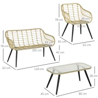 Outsunny Set Mobilier de Grădină din 4 Piese cu Canapea, 2 Fotolii cu Perne Lavabile și Măsuță, 120x65x78 cm, Bej(m-3)