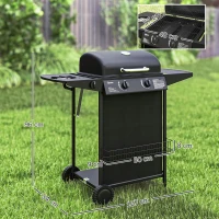 Outsunny Gasbarbecue 7 KW met 3 Branders, Zijbrander, Rollen & Deksel 107 x 54 x 96 cm Zwart(m-3)