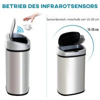 HOMCOM Sensor Mülleimer 30L Edelstahl Automatischer Mülleimer mit Bewegungssensor, Abfalleimer Müllbehälter Abfallbehälter für Büro, Schlafzimmer, Küchen Silber(m-5)