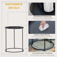 Outsunny Beistelltisch, 2er Set, Gartentisch Couchtisch, Kaffeetisch mit erhöhten Kanten, Wohnzimmer, Metall Schwarz, Ø33/Ø39 x H39/49 cm(m-6)