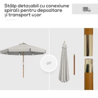 Outsunny Umbrelă de Grădină cu Corzi, Deschidere Reglabilă și Orificii de Ventilație, Ø325x250 cm, Gri(m-4)