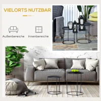 Outsunny Beistelltisch, 2er Set, Gartentisch Couchtisch, Kaffeetisch mit erhöhten Kanten, Wohnzimmer, Metall Schwarz, Ø33/Ø39 x H39/49 cm(m-5)