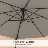 Outsunny 3(m) Wall-Mounted Parasol Shade, with Handle - Light Grey(m-7)