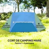 Outsunny Cort de Camping pentru 2 Persoane cu 2 Uși, 2 Ferestre cu Plasă și Geantă de Transport, 280x225x110 cm, Bej(m-5)