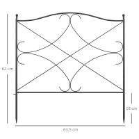 Outsunny Set Gard de Grădină cu 5 Panouri și Stâlpi, Gard Decorativ din Metal, 305x62 cm, Negru(m-3)