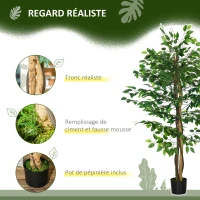 HOMCOM Lot de 2 plantes artificielles ficus hauteur 1,50 m tronc branches liane lichen feuilles grand réalisme pot inclus vert(m-4)