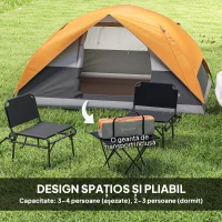 Outsunny Cort de Camping pentru 3 Persoane cu Port de Încărcare, Buzunare și Geantă, 205x275x135 cm, Portocaliu(m-4)
