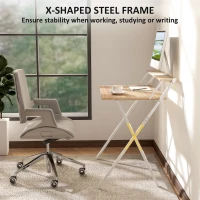 HOMCOM 81.5 cm Folding Computer Desk with Monitor Shelf - Natural Wood Finish(m-6)