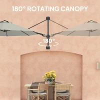 Outsunny 3(m) Wall-Mounted Parasol Shade, with Handle - Light Grey(m-4)